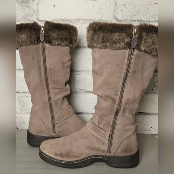 Denver Hayes Taupe Suede Faux Fur Winter Boots Women’s Size 7 Mid Calf Warm Zip - Picture 6 of 13